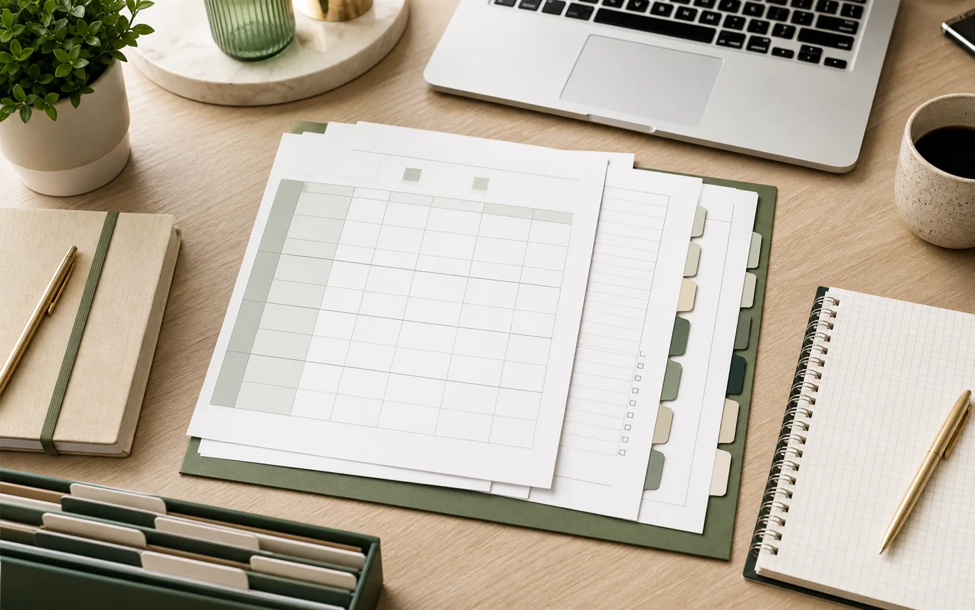 Plantillas, matrices y listas de control organizadas para la planificación